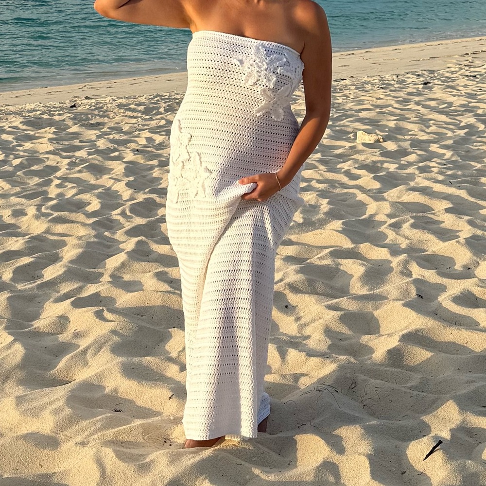 Peppermayo White Strapless Diaz Crochet Maxi Dress
